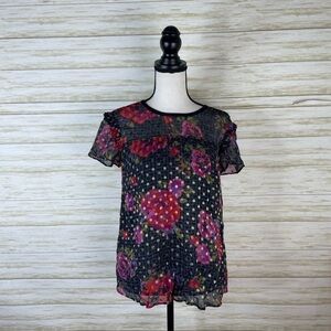 Anthropologie Black Sheer Floral Print Blouse